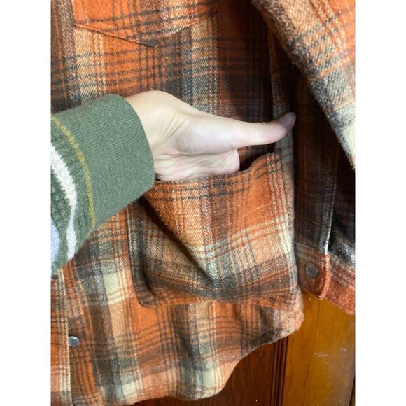 BBJ Los Angeles Chore coat Orange Brown Plaid Fall Shacket Large - Picture 6 of 7